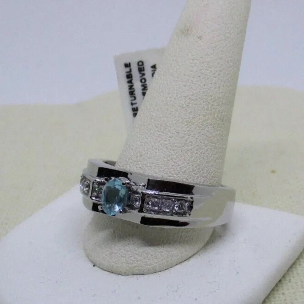 Madagascar Paraiba Apatite Simulated Diamond Stainless Steel Ring Size 14